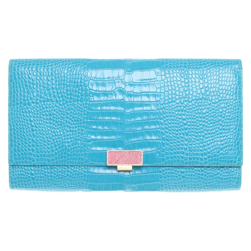 Smythson Clutch Bag Leather in Turquoise