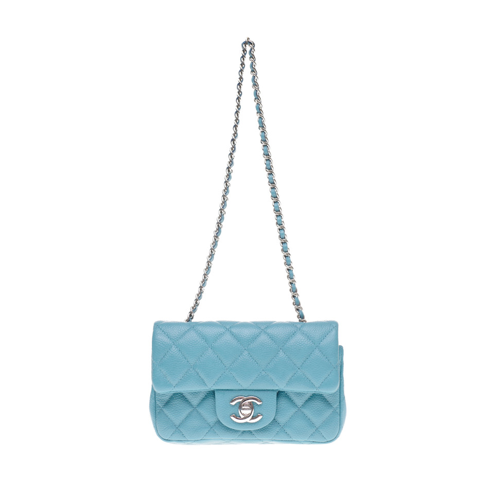 Chanel Classic Flap Bag Mini Rectangle Leer in Turkoois