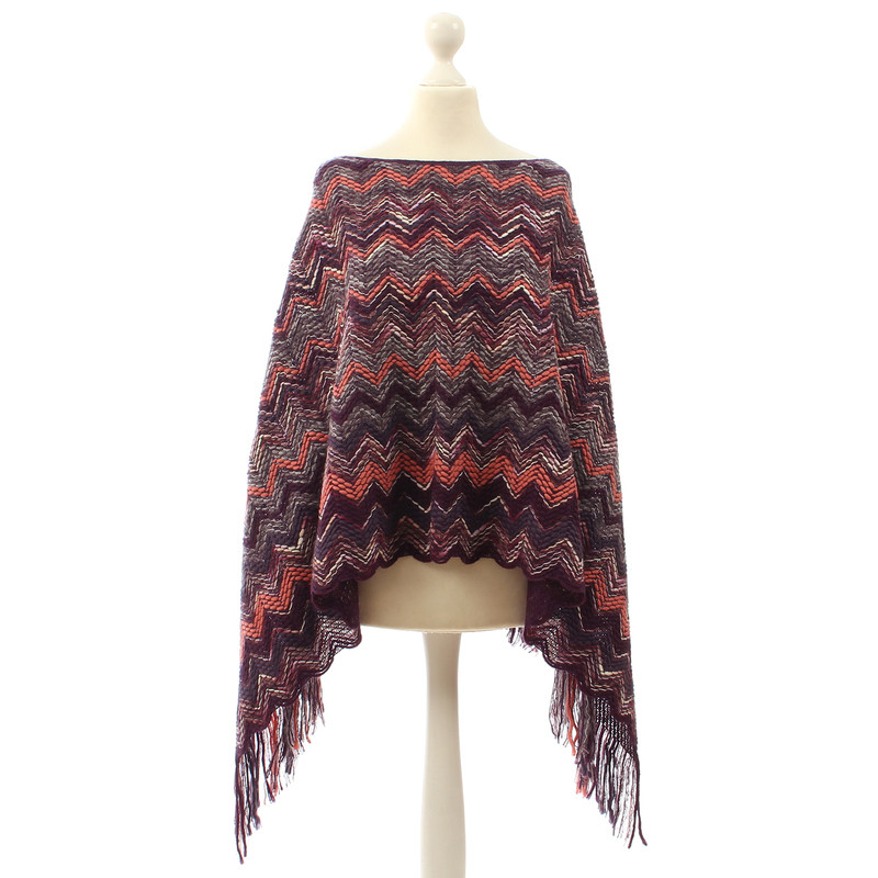 Missoni Gebreide poncho met kwastjes