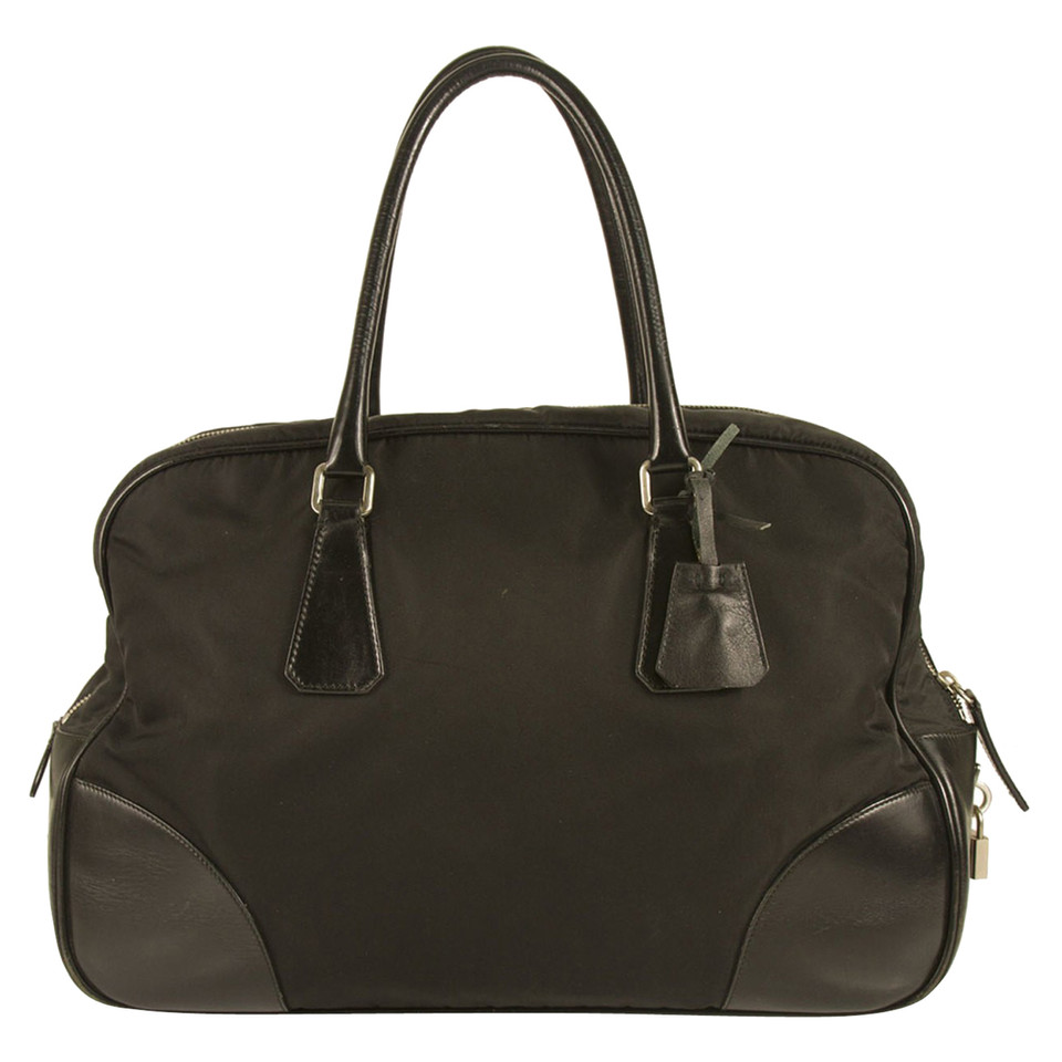 Prada Black Fabric & Leather Bowler Travel Bag