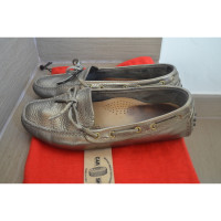 Car Shoe Slippers/Ballerina's Leer in Taupe