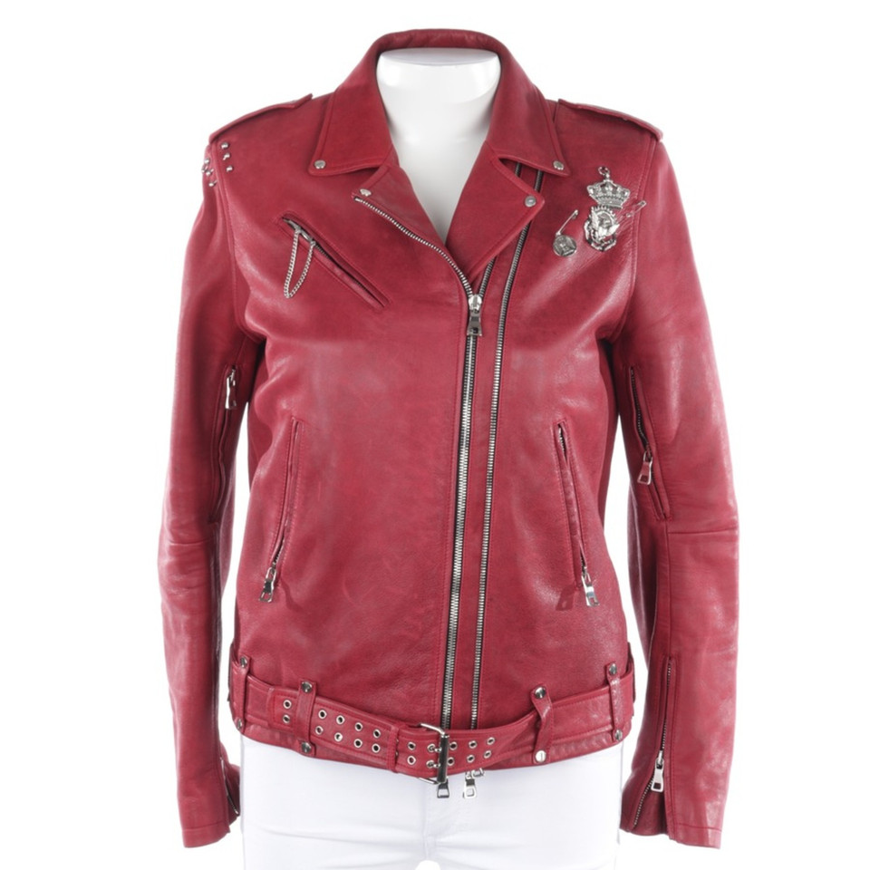 Balmain Jas/Mantel Leer in Rood