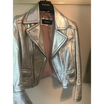 Dsquared2 Jacket/Coat Leather in Silvery