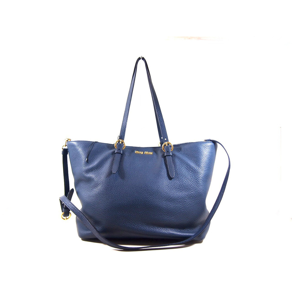 Miu Miu Shopper Leer in Blauw