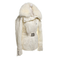 Moncler Weiße Jacke mit Pelz-Besatz