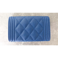 Chanel Boy Small Flap Wallet Leer in Blauw