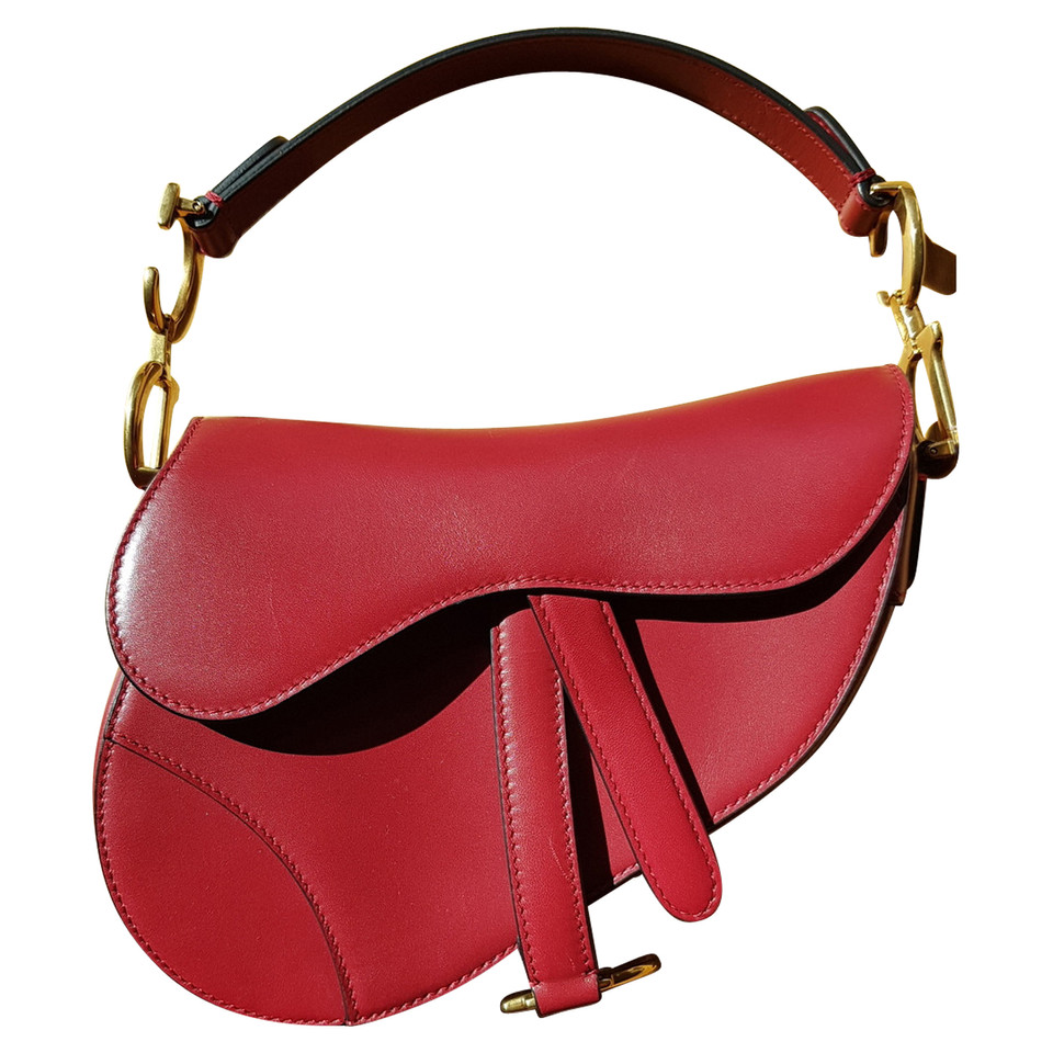 Christian Dior Saddle Bag Leer in Rood