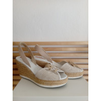 Prada Wedges Canvas in Cream