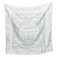 Hermès Zijden sjaal in wit / lichtblauw
