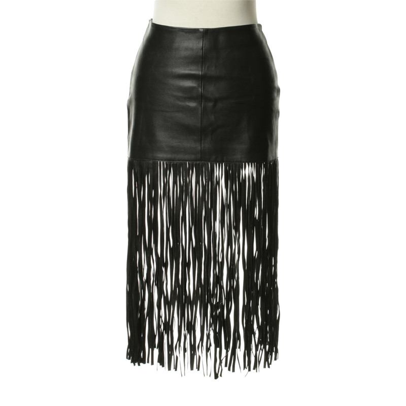 Maje Leather skirt with fringe