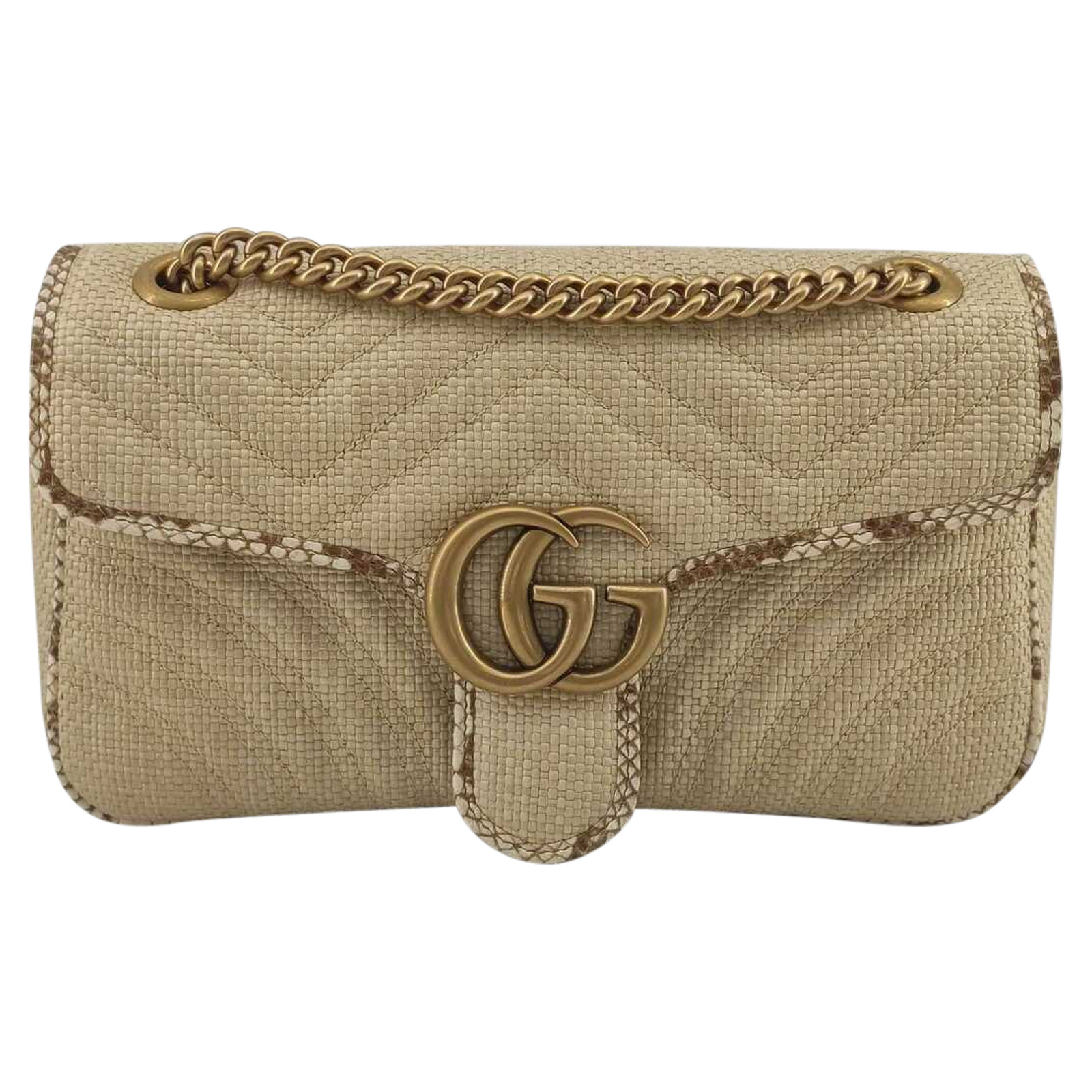Gucci GG Marmont Flap Bag Normal Canvas in - Second Hand Gucci GG Marmont Flap Bag Normal Canvas in Beige buy used 1540€