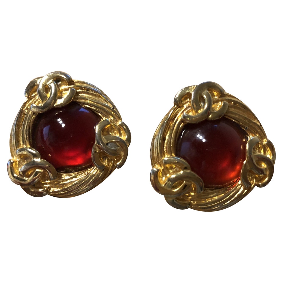 Chanel Clips d'oreille avec pierre rouge