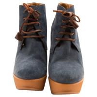 Dsquared2 Blue suede lace-up wedge ankle boots