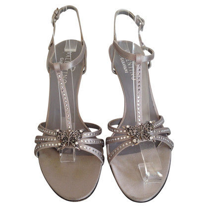 Valentino Garavani silver  strassed  T-strap high sandals