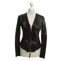 Pinko Leather jacket in black with ruffles
