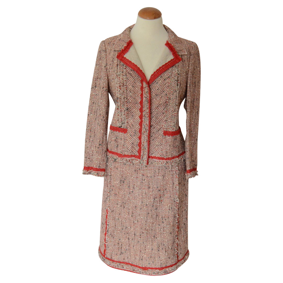 Prada costume de tweed rouge moucheté