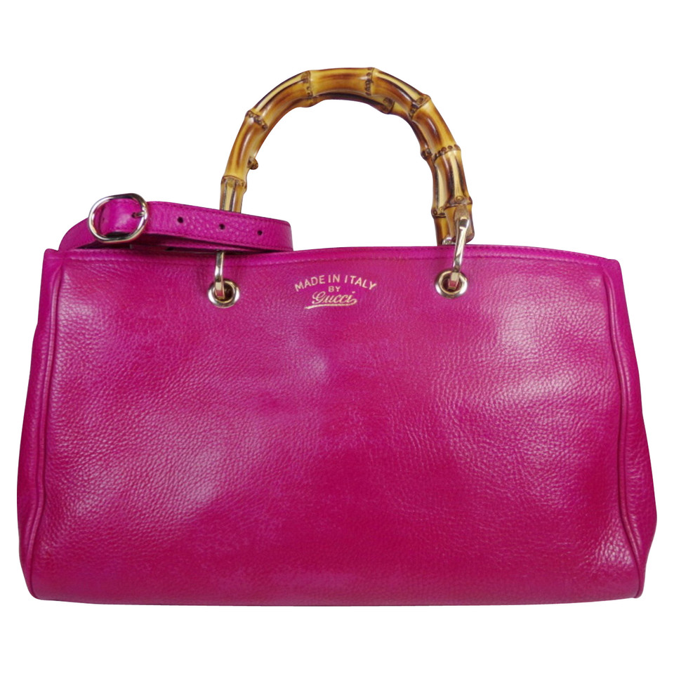 Gucci Bamboo Shopper aus Leder in Fuchsia