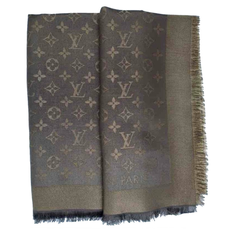 LOUIS VUITTON Monogram Brown Silk Scarf/Shawl