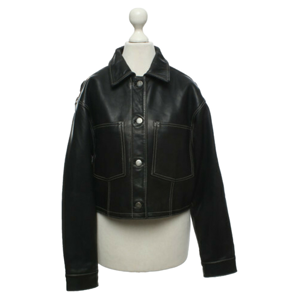 Topshop Jacket/Coat Leather in Black