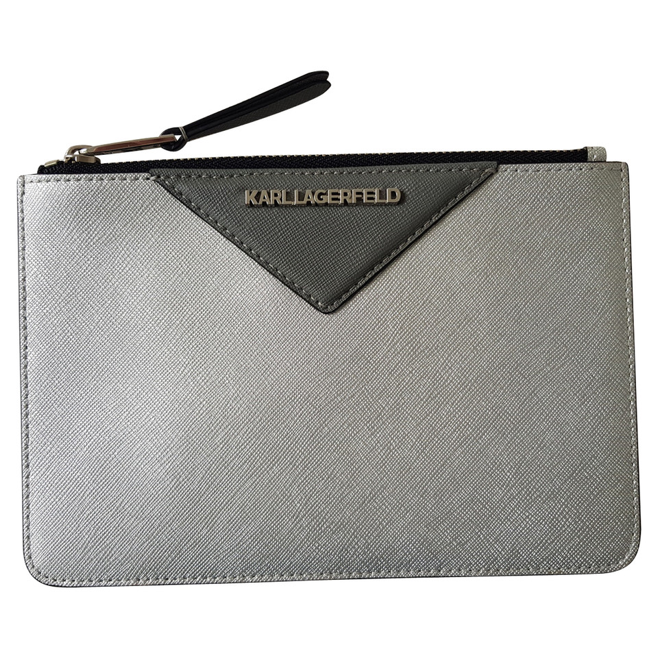 Karl Lagerfeld Clutch aus Leder in Silbern