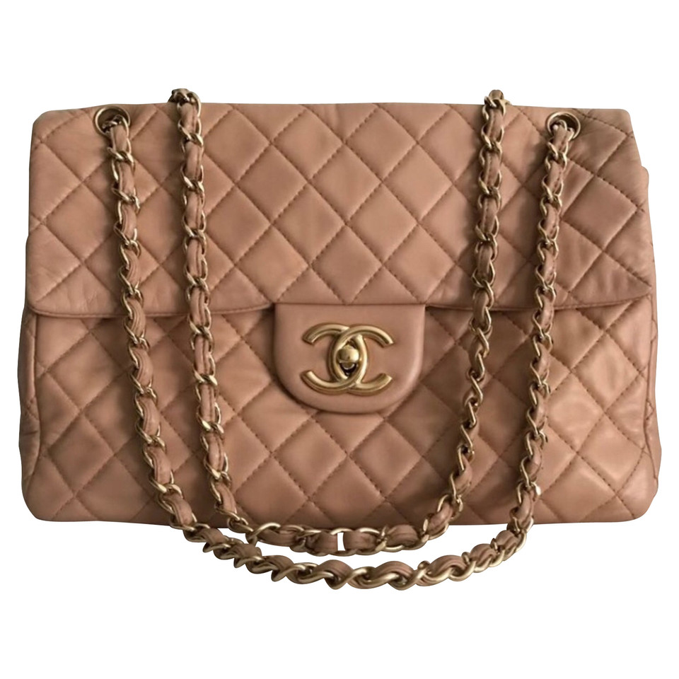 Chanel Classic Flap Bag Maxi Leather in Beige