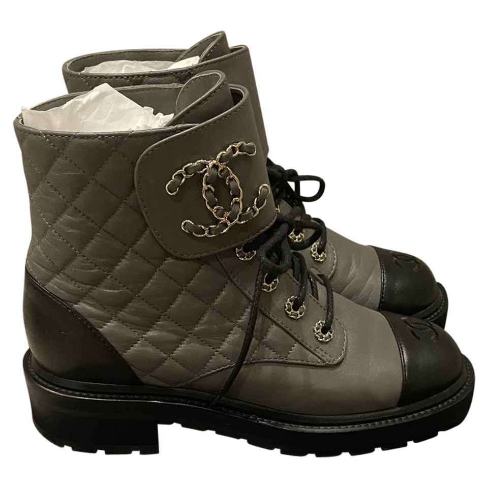 Chanel Ankle boots Leather in Grey