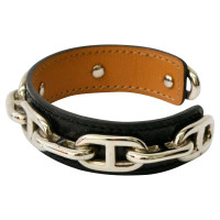 Hermès Bracelet chaine d'Ancre en cuir noir
