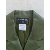 Chanel Jas/Mantel Leer in Groen
