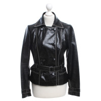 Laurèl Black leather jacket with lapel collar