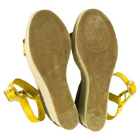 Tory Burch Yellow Leather Blue Beige Wedge 