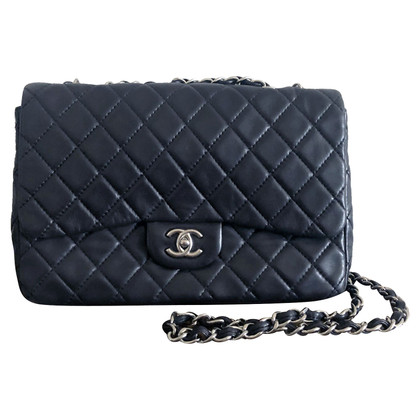 Chanel Classic Flap Bag Jumbo Leer in Zwart