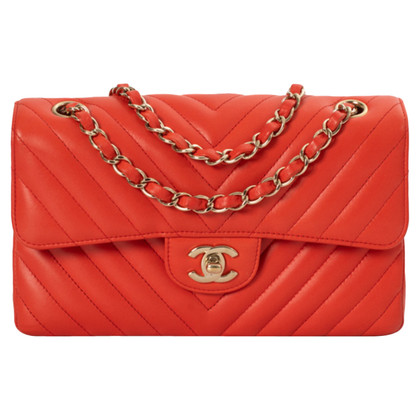 Chanel Classic Flap Bag Leer in Oranje