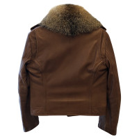 Etro Leather jacket with fur collar