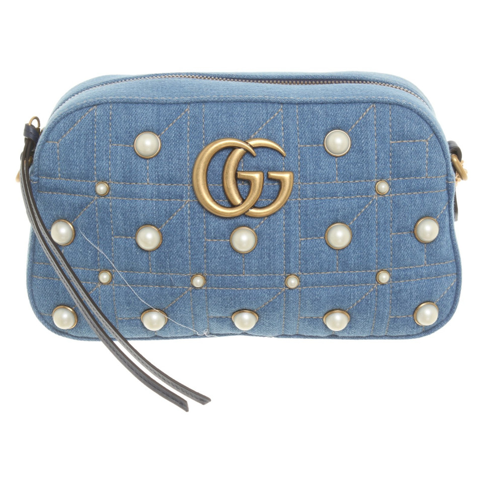 Gucci Marmont Camera Bag in Denim in Blu