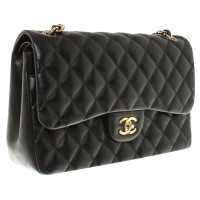 Chanel Classic Flap Bag Jumbo Leer in Zwart