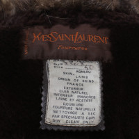 Yves Saint Laurent Lederen jas met bontkraag