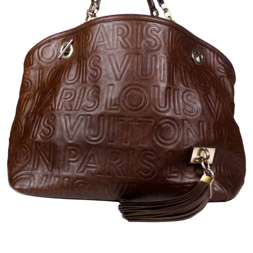 Louis Vuitton Shopper Leer in Bruin