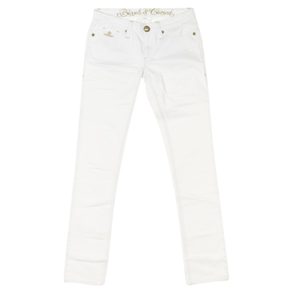 Blessed & Cursed Paire de Pantalon en Coton en Blanc