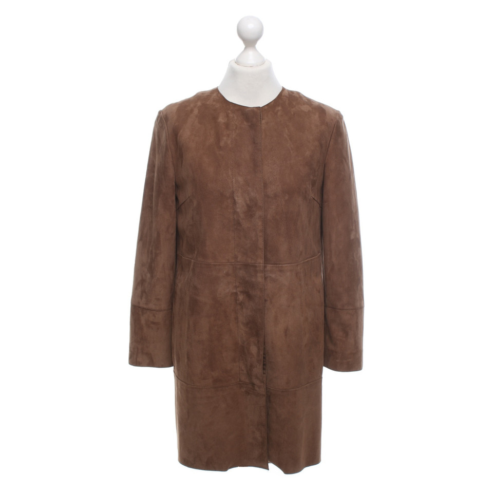 Max Mara Jacket/Coat Leather in Brown