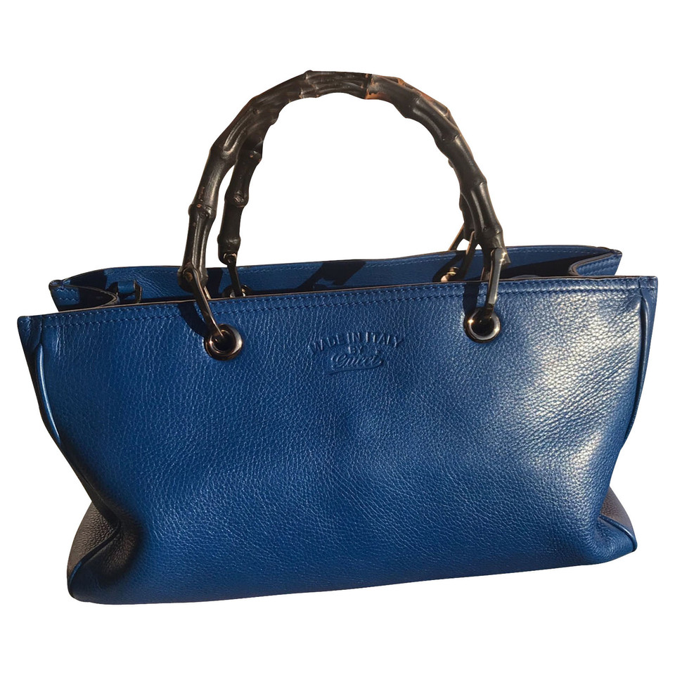 Gucci Bamboo Shopper Leer in Blauw