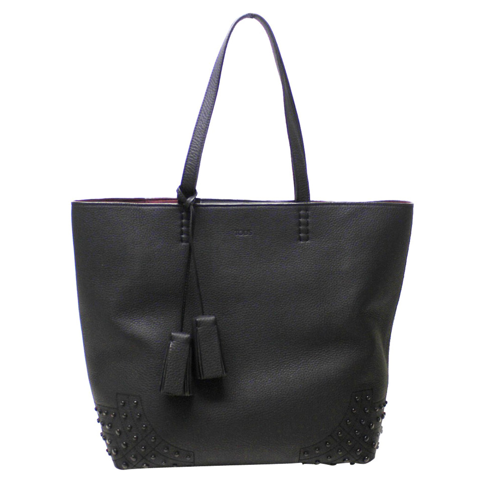 Tod's Shopper Leer in Zwart