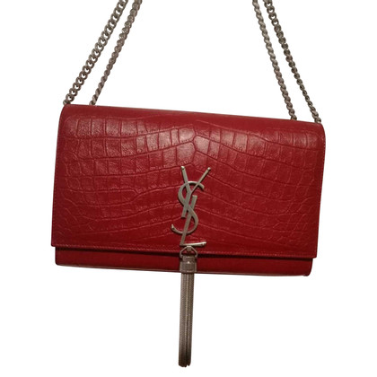 Saint Laurent Kate Monogram Tassel Chain in Pelle in Rosso