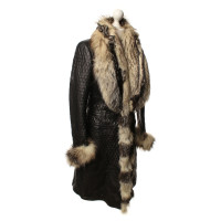 Roberto Cavalli Leather coat with fur collar