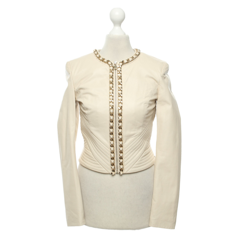 Elisabetta Franchi Jacke/Mantel aus Leder in Creme