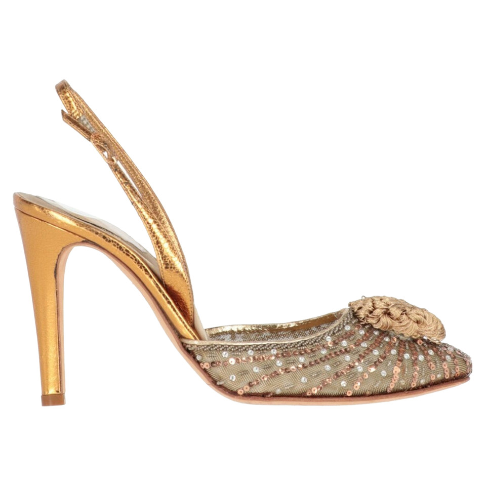 René Caovilla Pumps/Peeptoes Leather in Gold
