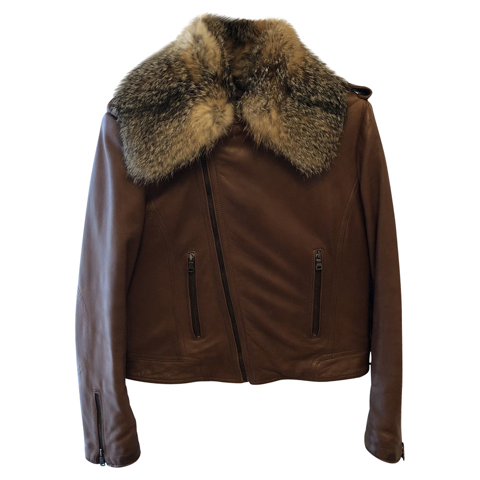 Etro Leather jacket with fur collar