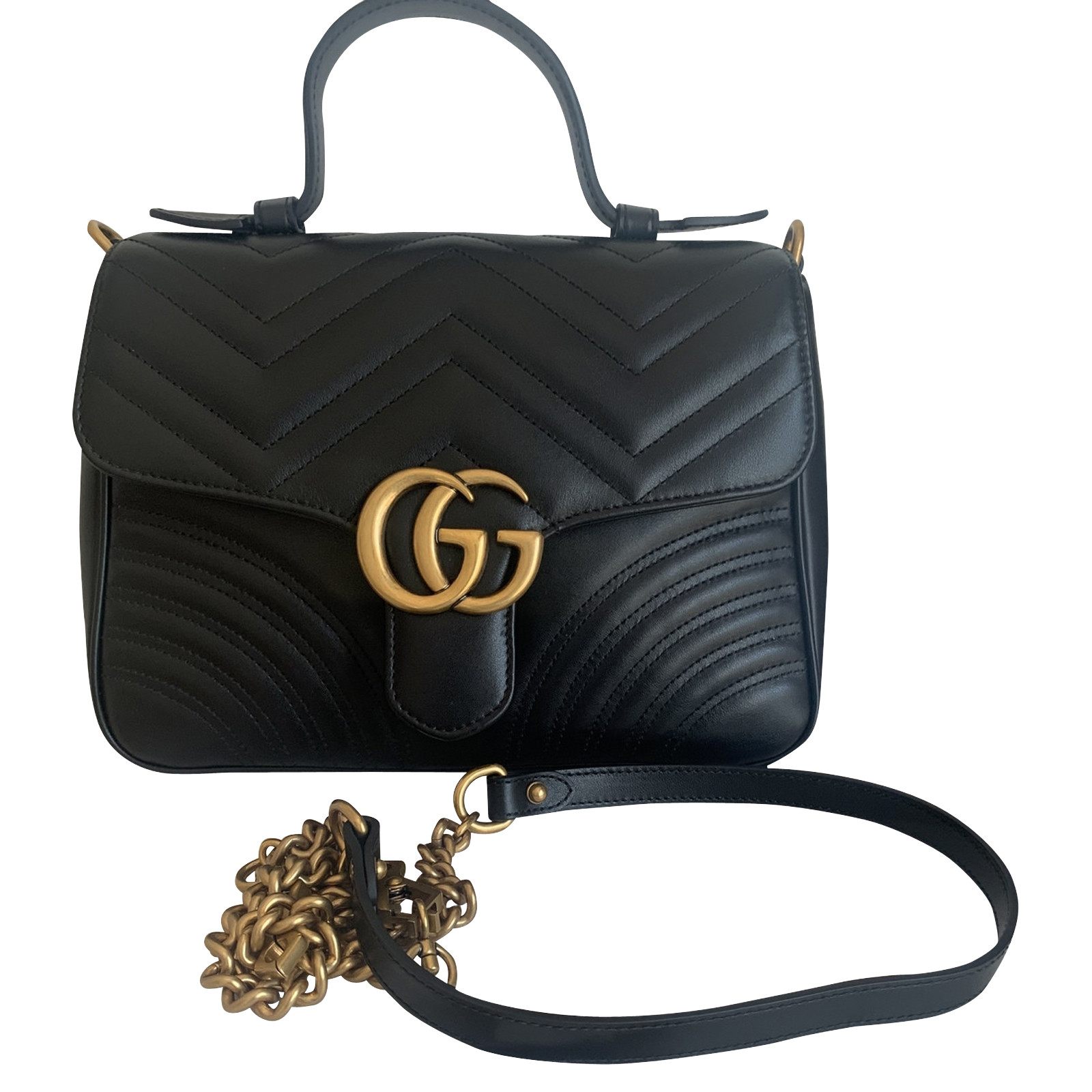 Gucci GG Marmont Top Handle Leather in Black Second Hand Gucci GG Marmont Top Handle Bag in Black buy used for (5738897)