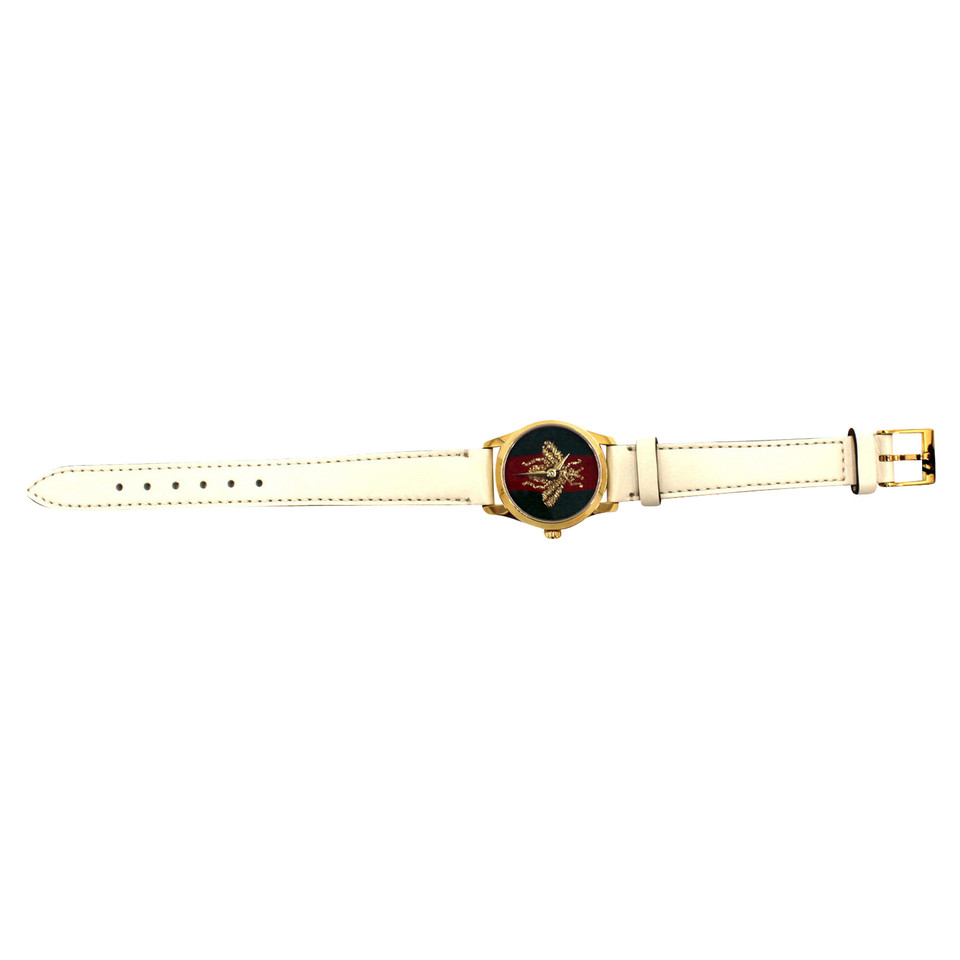Gucci Armbanduhr aus Leder in Weiß