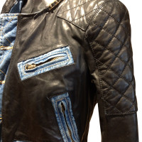 Dsquared2 Leather jacket with denim elements