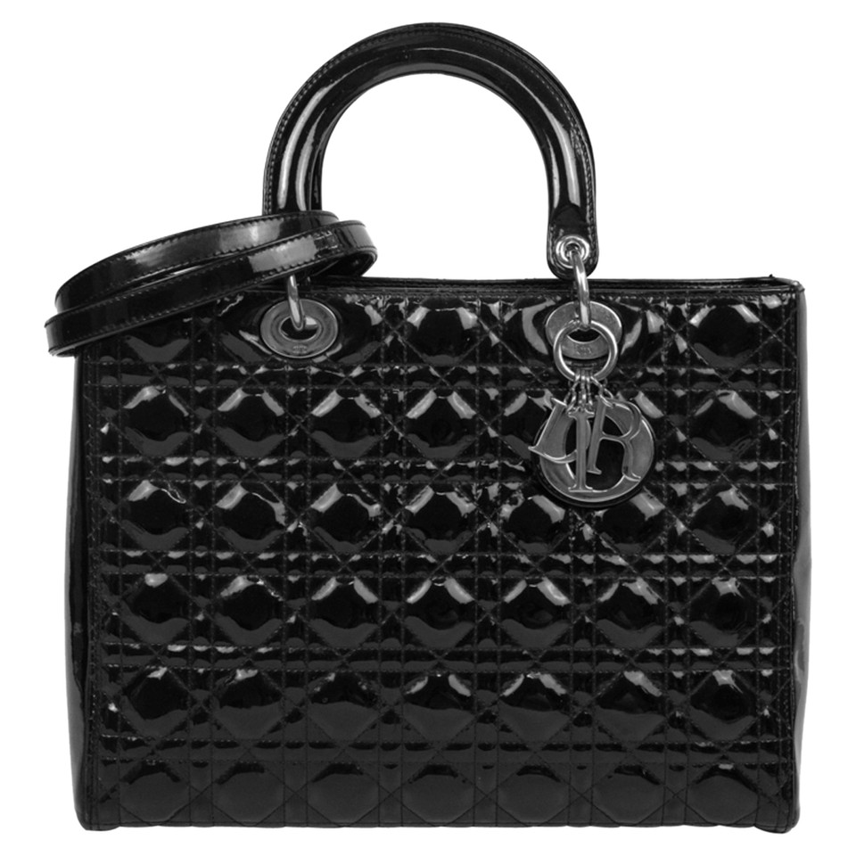 Christian Dior Lady Dior Large Lakleer in Zwart